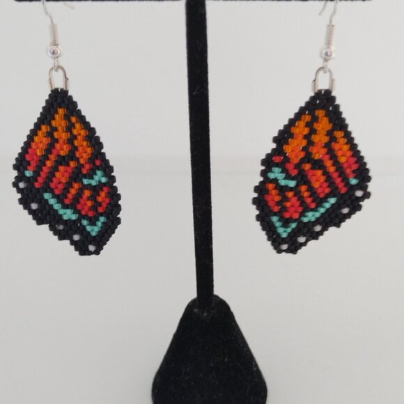 Handmade Beaded Butterfly Wing Dangle Earrings - Picture 3 of 5